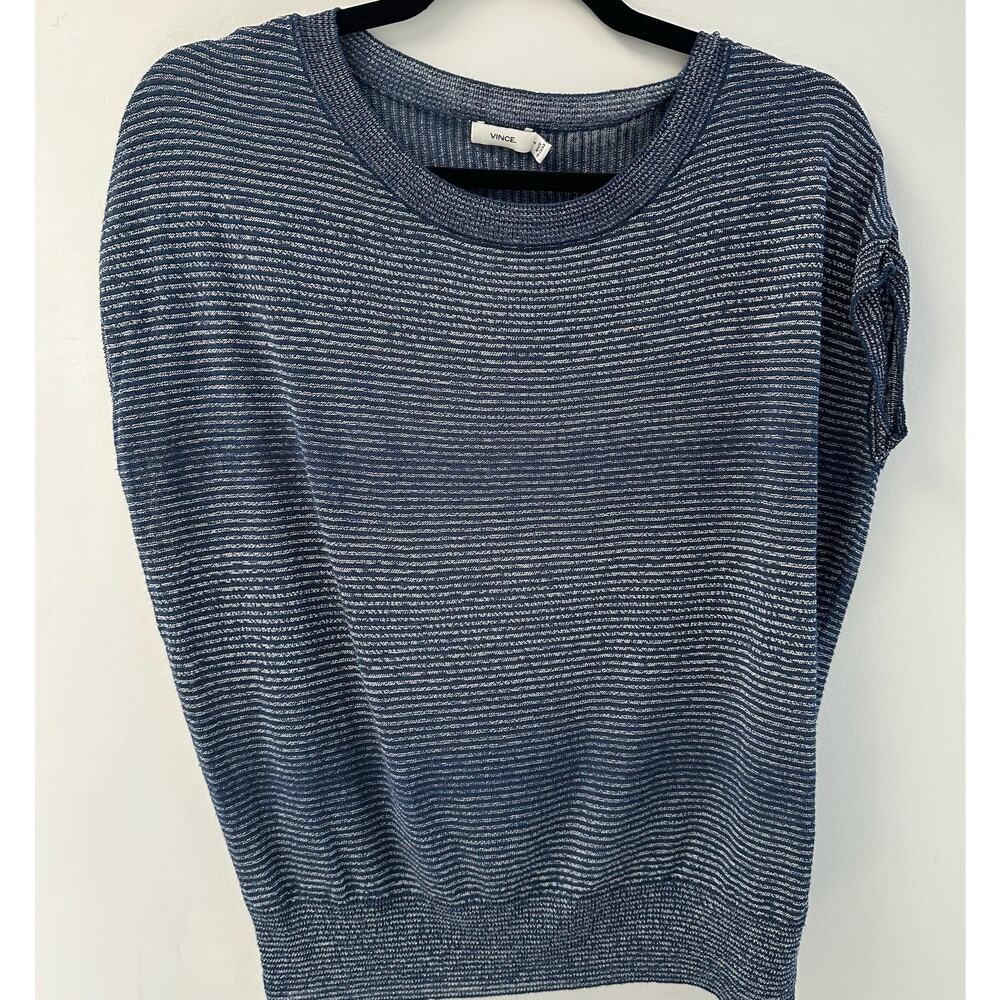 Vince Sheered Linen Stripe Dolman Short Sleeve Pullover Top Size S